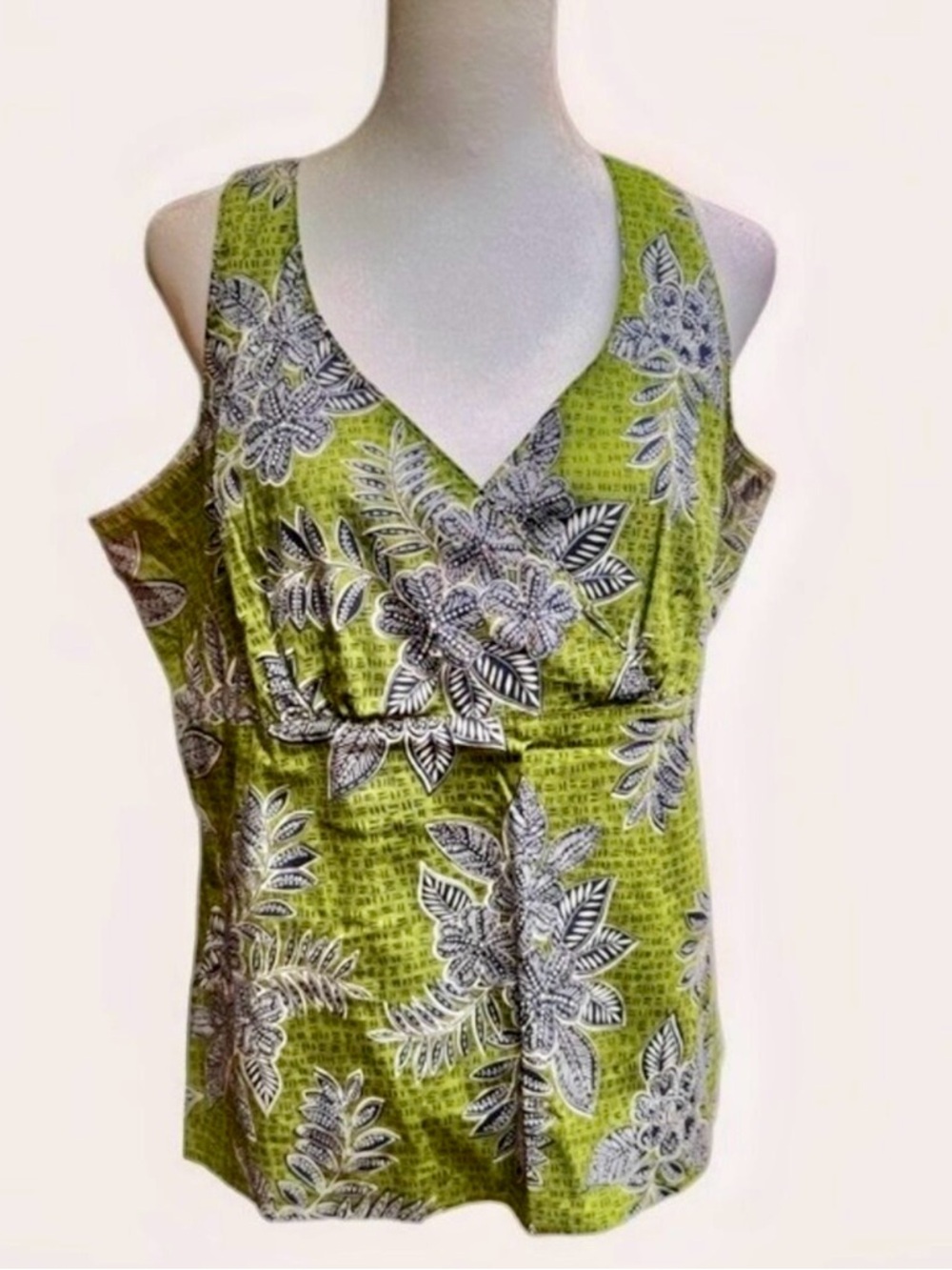 Talbots Olive Green Floral V-Neck Tank